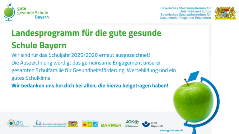 Mehr über den Artikel erfahren Zum dritten Mal ausgezeichnet: KMK-Realschule erhält erneut das Siegel „Gute gesunde Schule Bayern“
